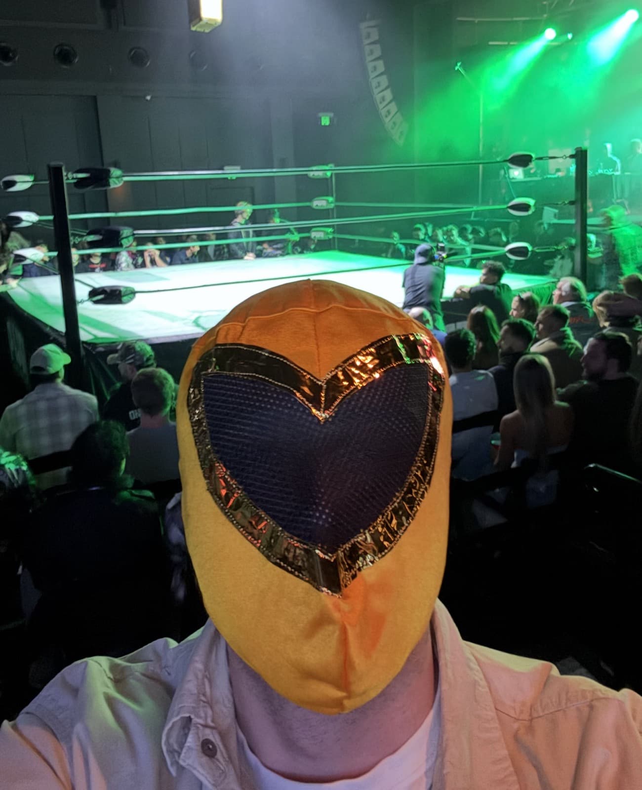 An HBG team member in a wrestling mask at the team night